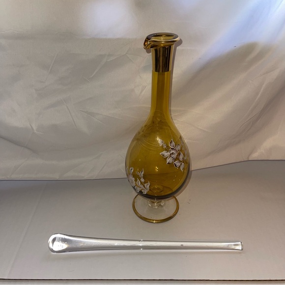 Vtg 14” Decanter Liquor Bottle Gold Gilt Hand Painted Flowers Made In Italy 18 K - Picture 9 of 9